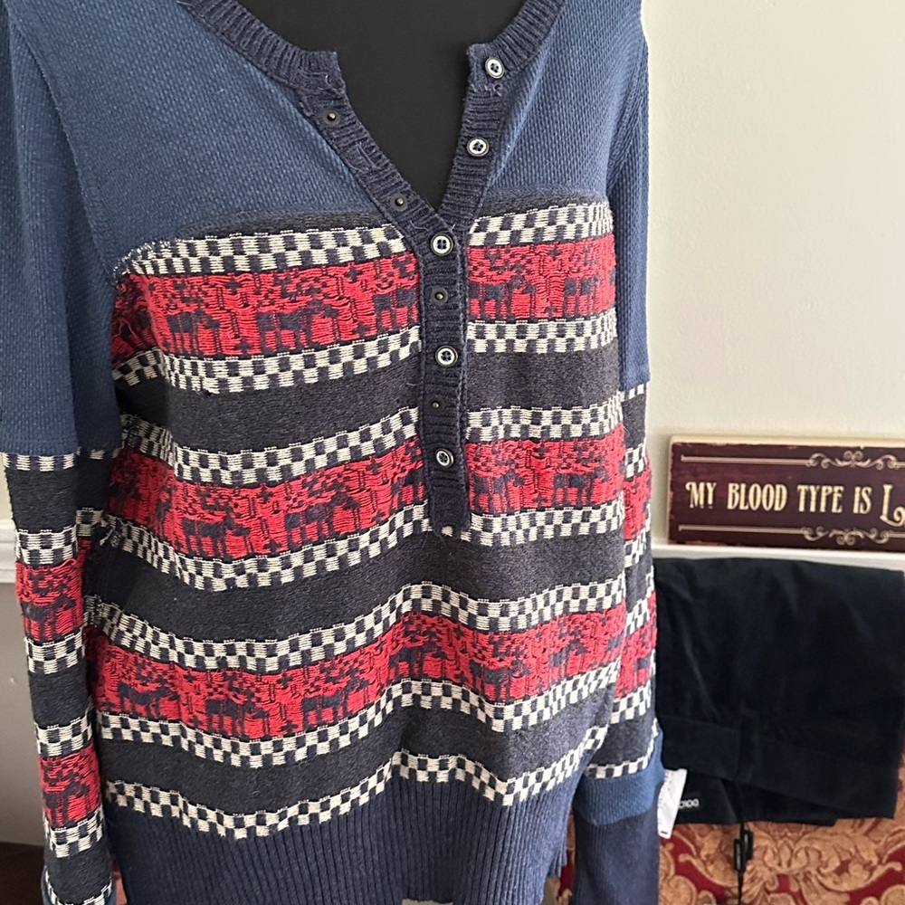 Free People Boy Combo Woman's to the Woods Top Blue Sz Large (T)